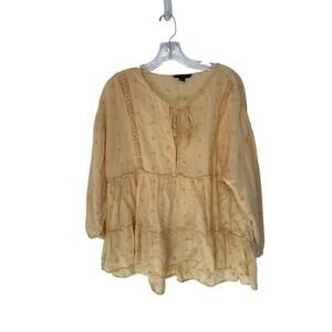 American Eagle Blouse Yellow Eyelet Long‎ Sleeve Dainty Girly Soft Girl Large